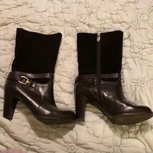 Size 8 high heeled black leather boots Circa brand